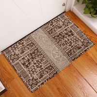 Hawaii Style Hibiscus and Tribal Element Fabric Patchwork Rubber Doormat Beige Version LT03 Beige - Polynesian Pride