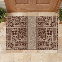 Hawaii Style Hibiscus and Tribal Element Fabric Patchwork Rubber Doormat Beige Version LT03 - Polynesian Pride