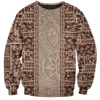 Hawaii Style Hibiscus and Tribal Element Fabric Patchwork Sweatshirt Beige Version LT03 Unisex Beige - Polynesian Pride