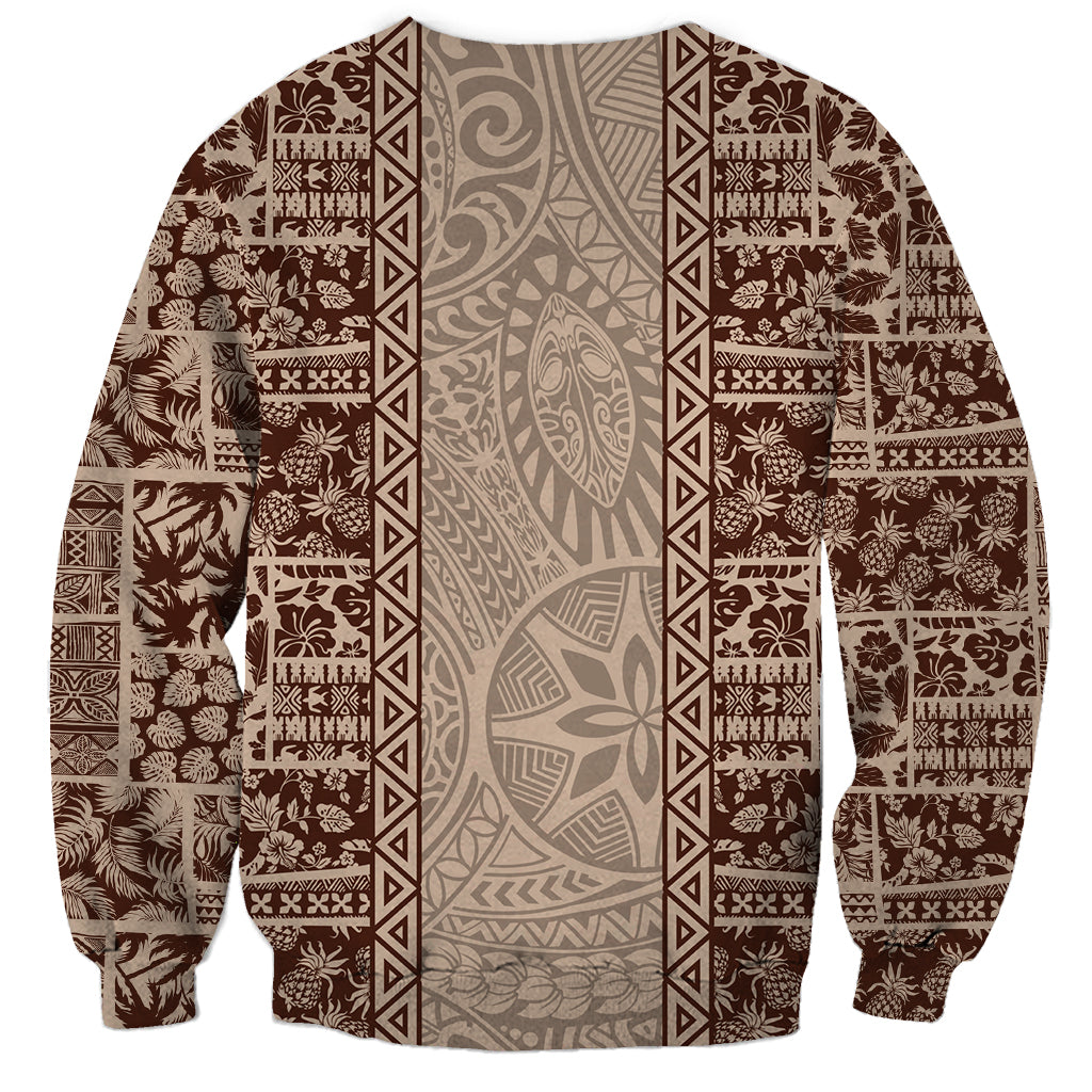 Hawaii Style Hibiscus and Tribal Element Fabric Patchwork Sweatshirt Beige Version LT03 - Polynesian Pride