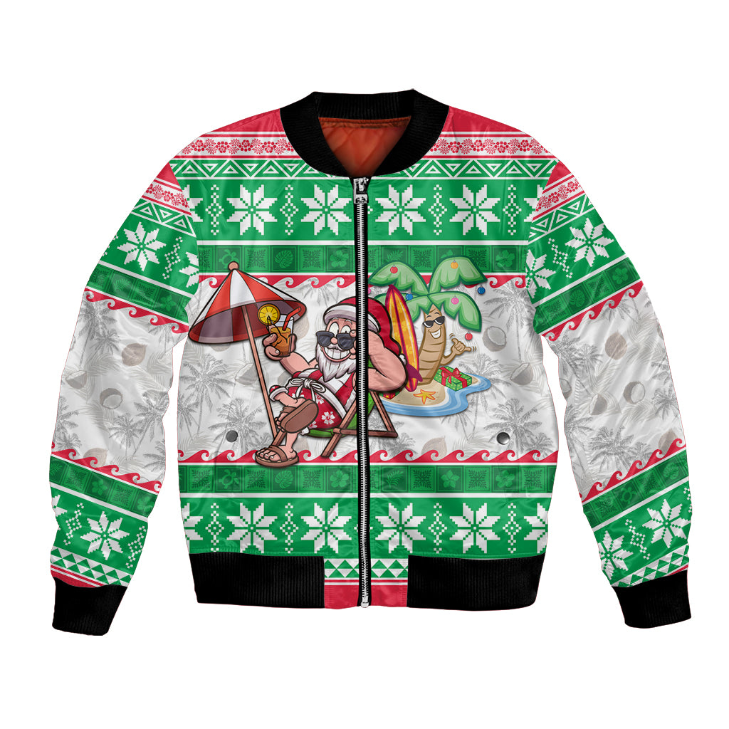 Custom Hawaii Mele Kalikimaka Bomber Jacket Aloha Santa and Palm Tree Mix Kakau Pattern LT03 Unisex Green - Polynesian Pride