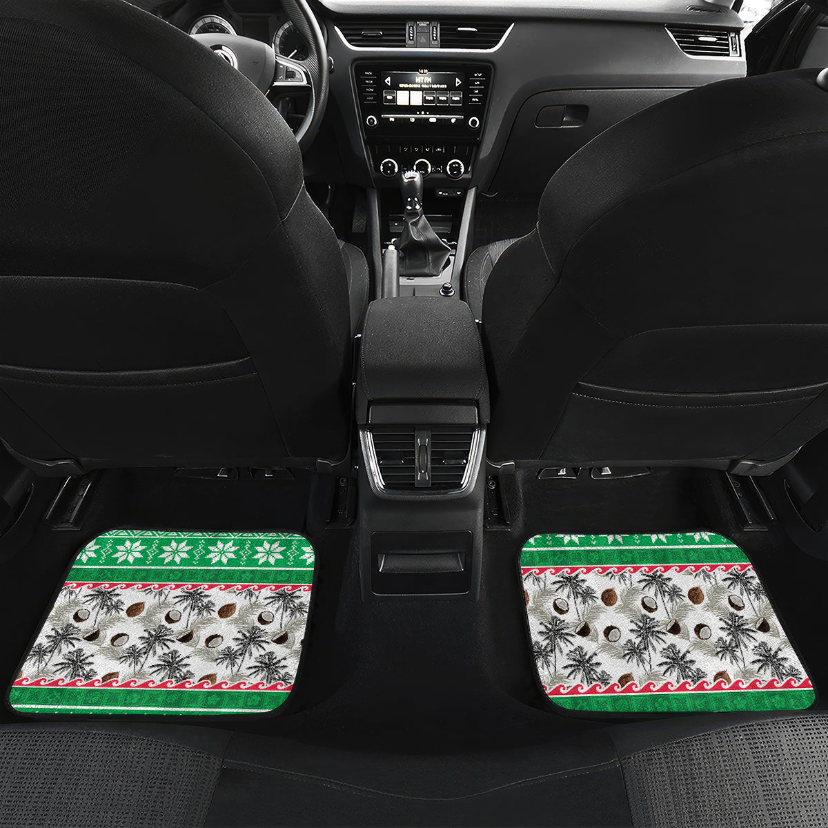Custom Hawaii Mele Kalikimaka Car Mats Aloha Santa and Palm Tree Mix Kakau Pattern LT03 - Polynesian Pride