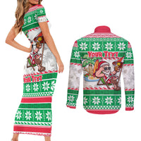 Custom Hawaii Mele Kalikimaka Couples Matching Short Sleeve Bodycon Dress and Long Sleeve Button Shirt Aloha Santa and Palm Tree Mix Kakau Pattern LT03 - Polynesian Pride