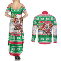 Custom Hawaii Mele Kalikimaka Couples Matching Summer Maxi Dress and Long Sleeve Button Shirt Aloha Santa and Palm Tree Mix Kakau Pattern LT03 - Polynesian Pride