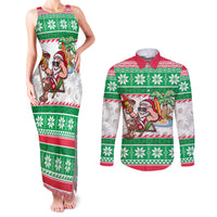 Custom Hawaii Mele Kalikimaka Couples Matching Tank Maxi Dress and Long Sleeve Button Shirt Aloha Santa and Palm Tree Mix Kakau Pattern LT03 Green - Polynesian Pride