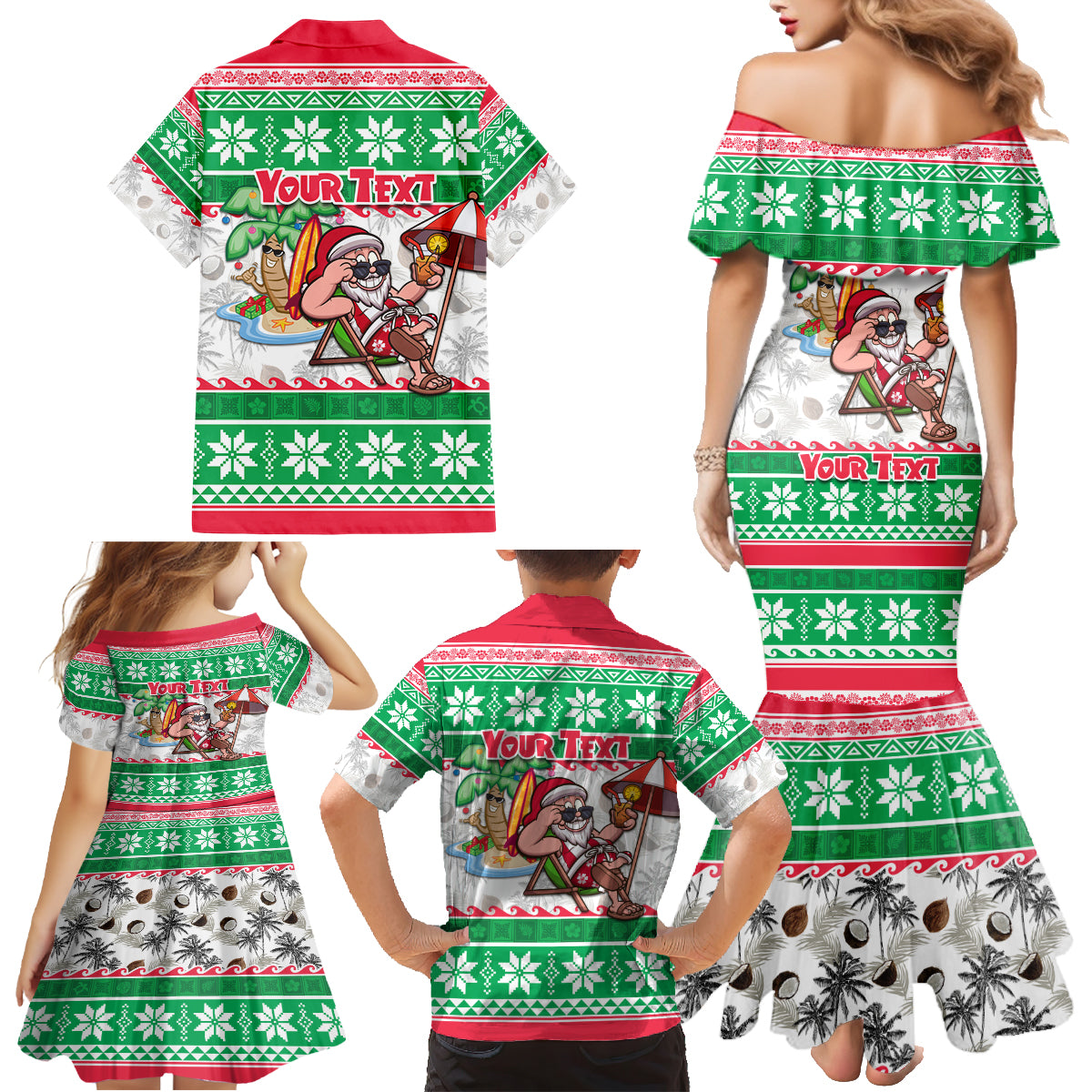 Custom Hawaii Mele Kalikimaka Family Matching Mermaid Dress and Hawaiian Shirt Aloha Santa and Palm Tree Mix Kakau Pattern LT03 - Polynesian Pride