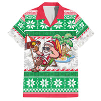 Custom Hawaii Mele Kalikimaka Family Matching Off Shoulder Maxi Dress and Hawaiian Shirt Aloha Santa and Palm Tree Mix Kakau Pattern LT03 Dad's Shirt - Short Sleeve Green - Polynesian Pride