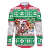 Custom Hawaii Mele Kalikimaka Family Matching Short Sleeve Bodycon Dress and Hawaiian Shirt Aloha Santa and Palm Tree Mix Kakau Pattern LT03 Dad's Shirt - Long Sleeve Green - Polynesian Pride