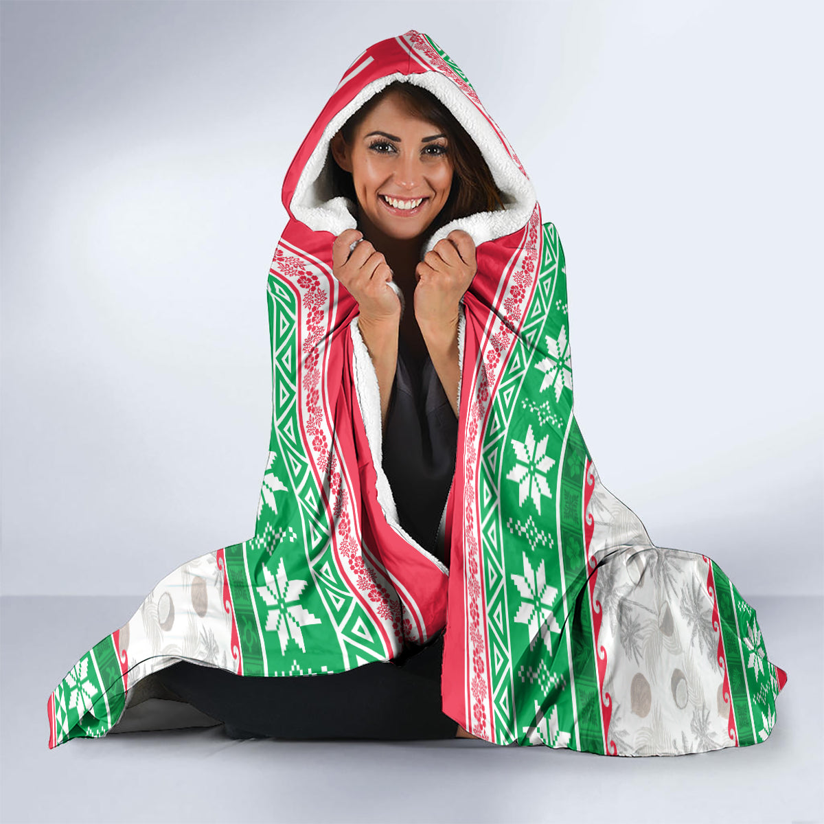 Custom Hawaii Mele Kalikimaka Hooded Blanket Aloha Santa and Palm Tree Mix Kakau Pattern LT03 - Polynesian Pride