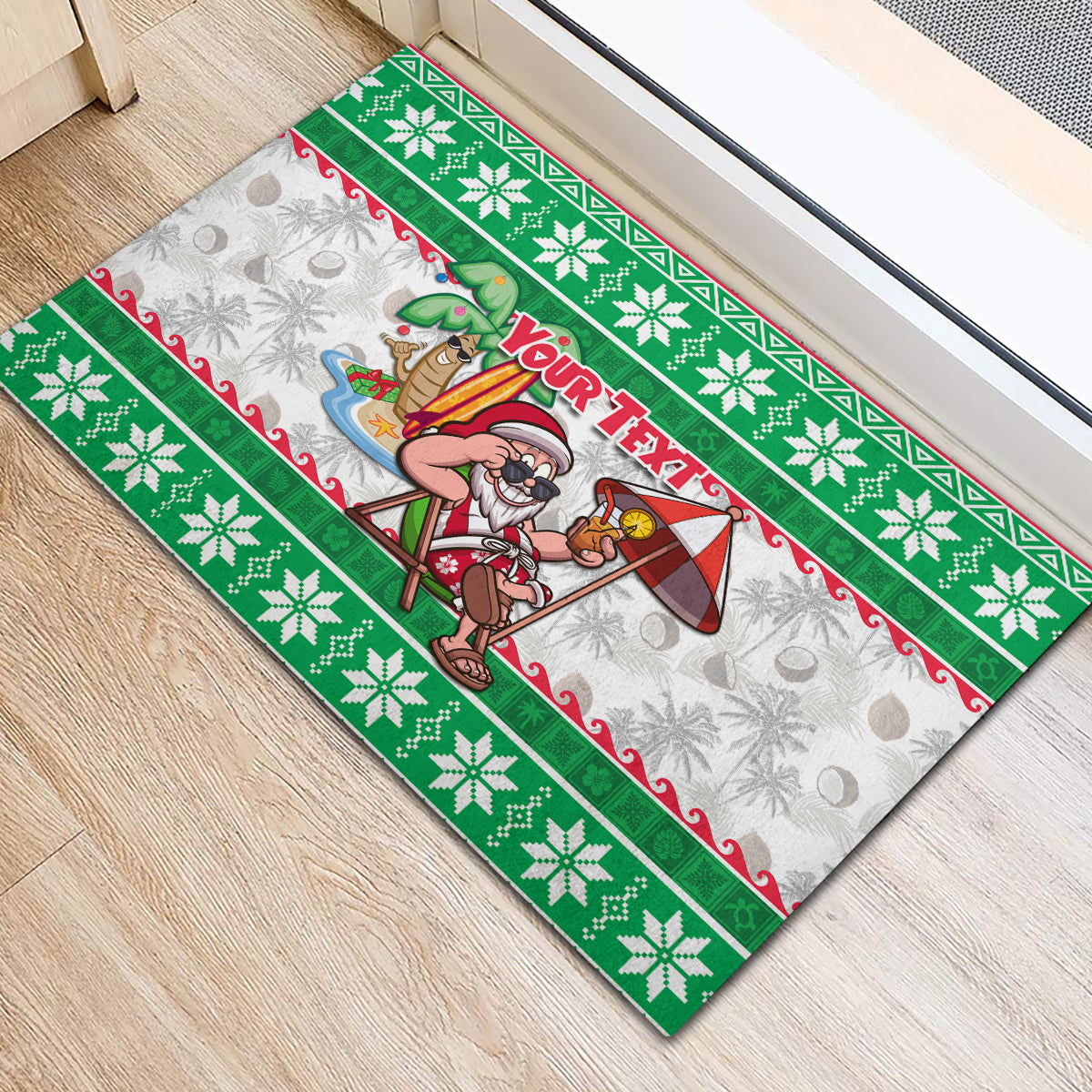 Custom Hawaii Mele Kalikimaka Rubber Doormat Aloha Santa and Palm Tree Mix Kakau Pattern LT03 - Polynesian Pride