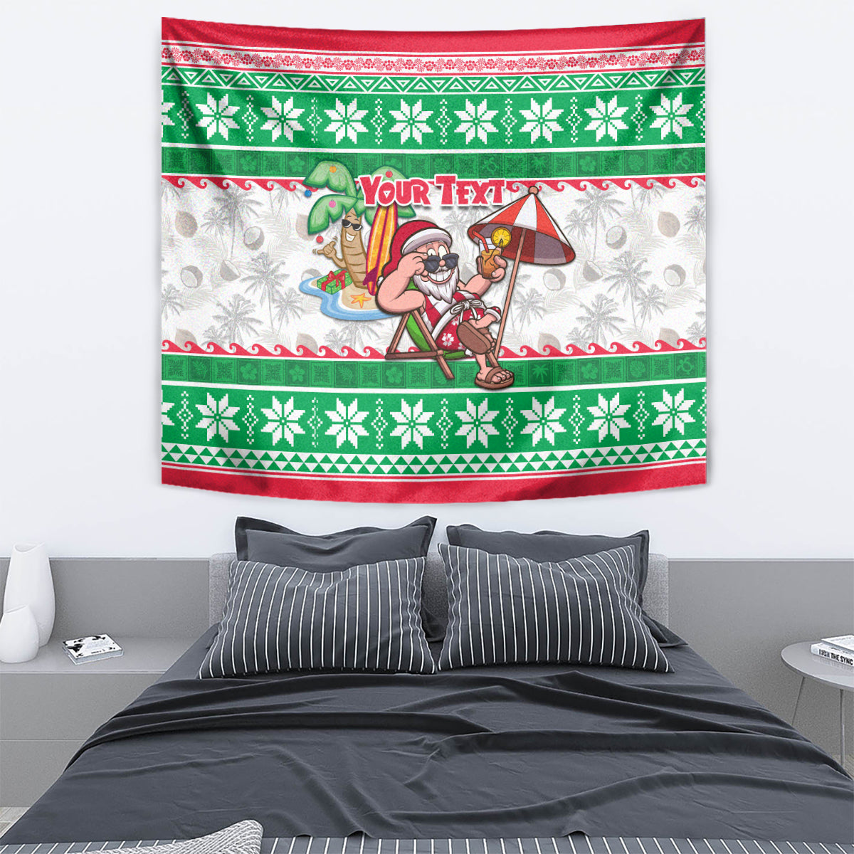 Custom Hawaii Mele Kalikimaka Tapestry Aloha Santa and Palm Tree Mix Kakau Pattern LT03 - Polynesian Pride