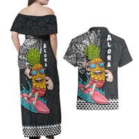 Hawaii Pineapple Surfing With Kakau Tribal Couples Matching Off Shoulder Maxi Dress and Hawaiian Shirt LT03 - Polynesian Pride