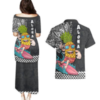 Hawaii Pineapple Surfing With Kakau Tribal Couples Matching Puletasi Dress and Hawaiian Shirt LT03 - Polynesian Pride