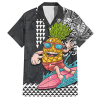 Hawaii Pineapple Surfing With Kakau Tribal Family Matching Tank Maxi Dress and Hawaiian Shirt LT03 Dad's Shirt - Short Sleeve Brown - Polynesian Pride