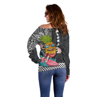 Hawaii Pineapple Surfing With Kakau Tribal Off Shoulder Sweater LT03 - Polynesian Pride