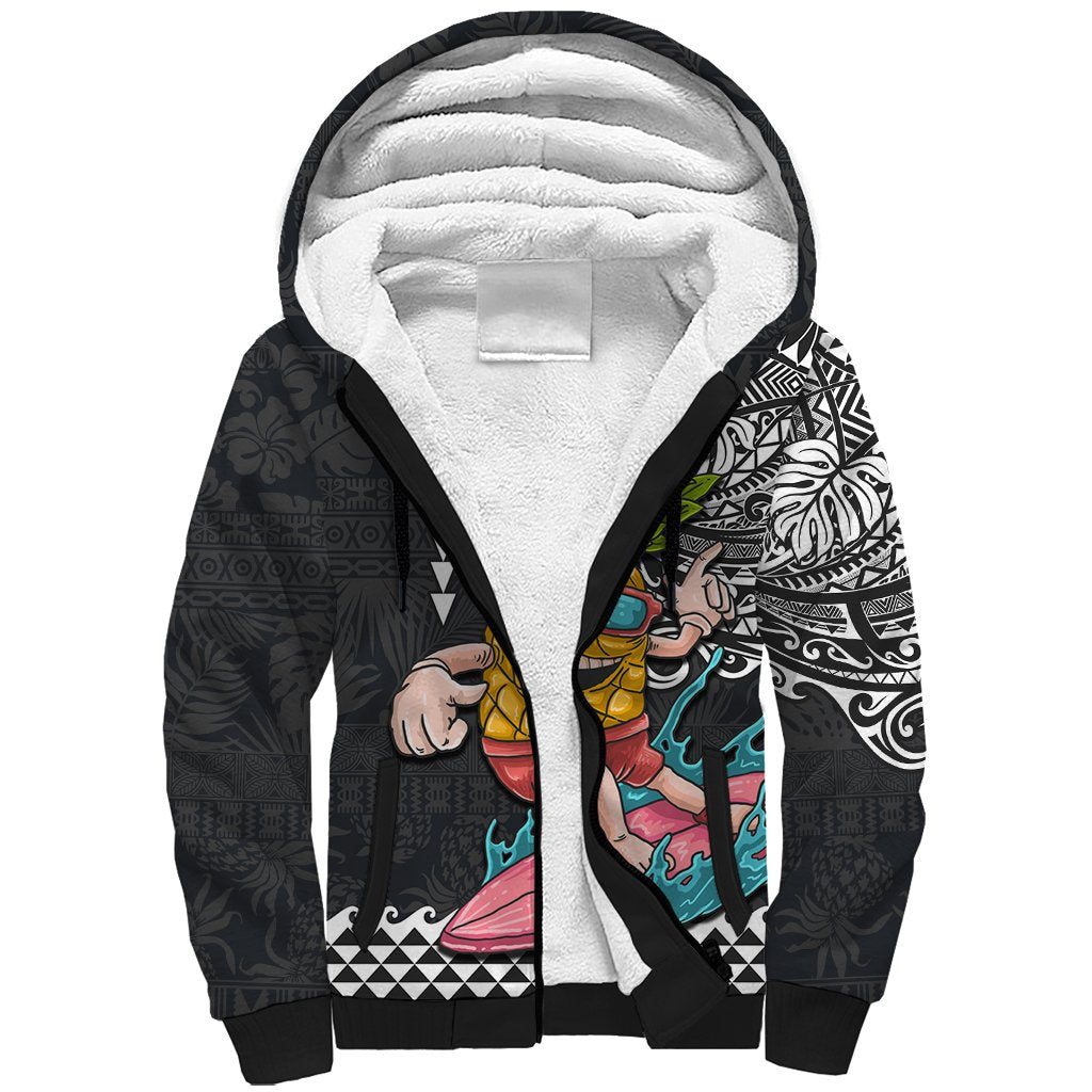 Hawaii Pineapple Surfing With Kakau Tribal Sherpa Hoodie LT03 Unisex Brown - Polynesian Pride