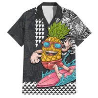 Hawaii Pineapple Surfing Kakau Tribal Personalised Family Matching Off Shoulder Maxi Dress and Hawaiian Shirt LT03 Dad's Shirt - Short Sleeve Brown - Polynesian Pride