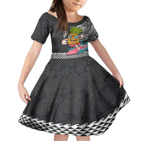 Hawaii Pineapple Surfing Kakau Tribal Personalised Kid Short Sleeve Dress LT03 KID Brown - Polynesian Pride
