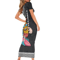 Hawaii Pineapple Surfing Kakau Tribal Personalised Short Sleeve Bodycon Dress LT03 - Polynesian Pride