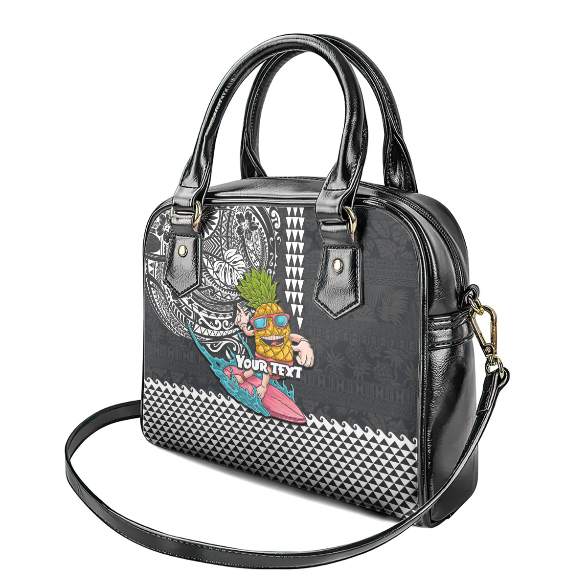 Hawaii Pineapple Surfing Kakau Tribal Personalised Shoulder Handbag LT03 - Polynesian Pride