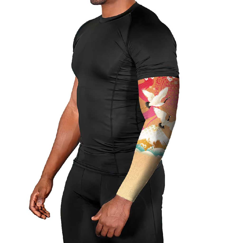 Hawaiian and Japanese Culture Together Arm Sleeves Kakau Art Tattoo with Cranes and Sakura Spring Vibe LT03 - Polynesian Pride