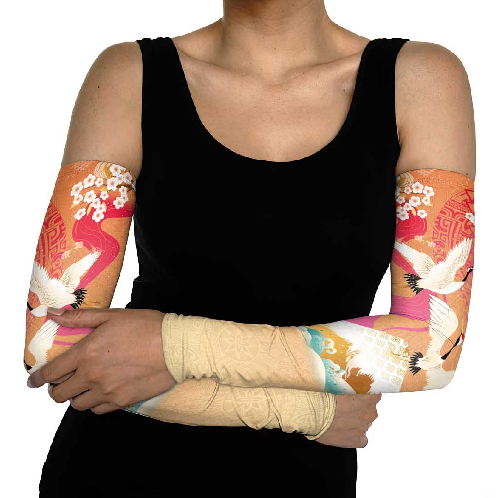 Hawaiian and Japanese Culture Together Arm Sleeves Kakau Art Tattoo with Cranes and Sakura Spring Vibe LT03 - Polynesian Pride