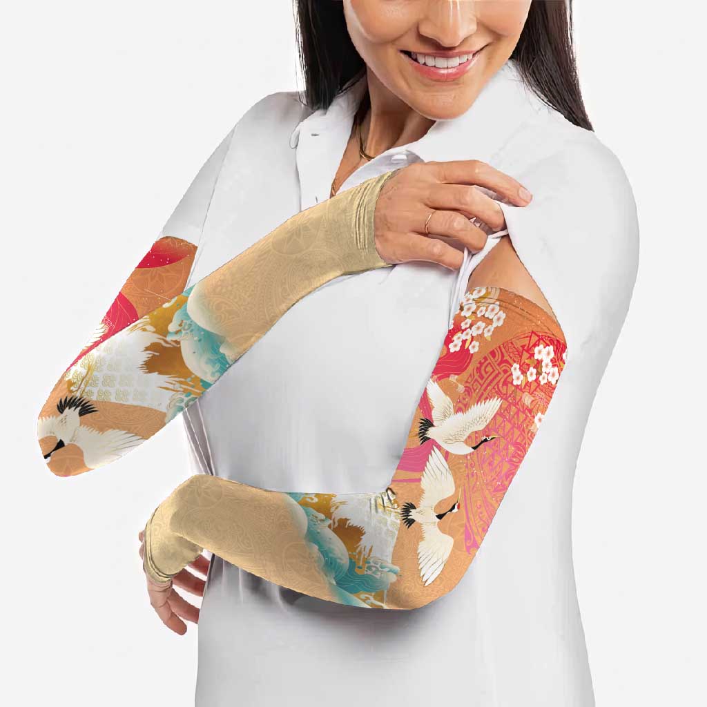 Hawaiian and Japanese Culture Together Arm Sleeves Kakau Art Tattoo with Cranes and Sakura Spring Vibe LT03 - Polynesian Pride