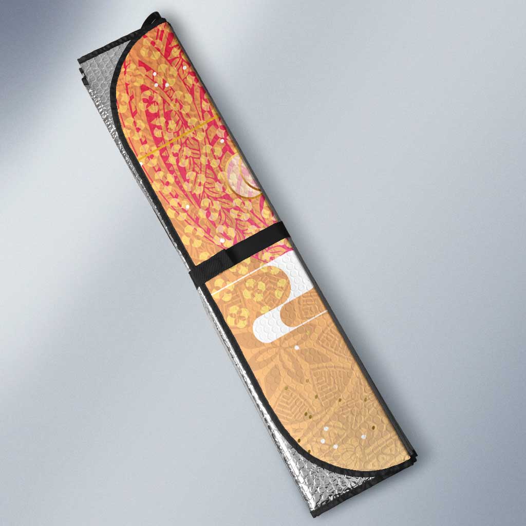 Hawaiian and Japanese Culture Together Auto Sun Shade Kakau Art Tattoo with Cranes and Sakura Spring Vibe LT03 - Polynesian Pride