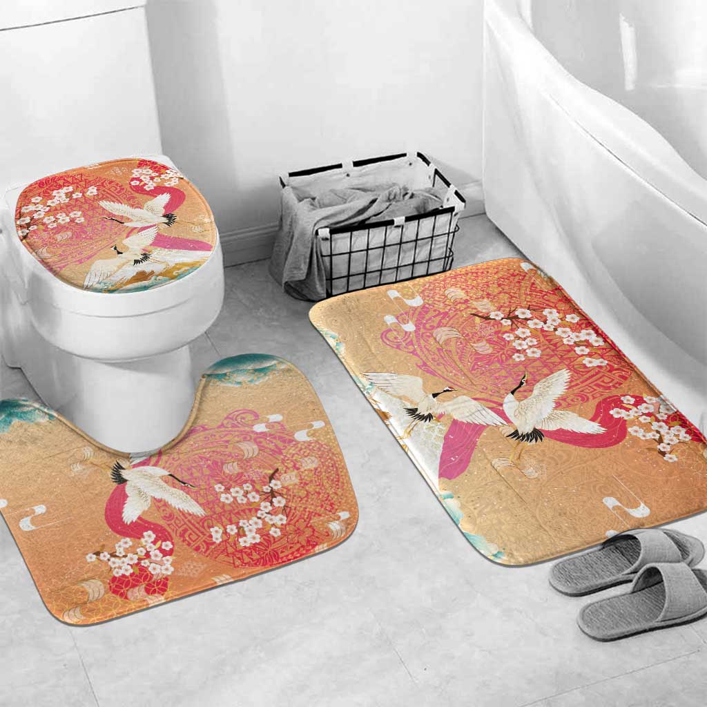 Hawaiian and Japanese Culture Together Bathroom Set Kakau Art Tattoo with Cranes and Sakura Spring Vibe LT03 Mat Set Only (3 pcs) One Size Multicolor - Polynesian Pride