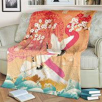 Hawaiian and Japanese Culture Together Blanket Kakau Art Tattoo with Cranes and Sakura Spring Vibe LT03 - Polynesian Pride