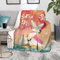 Hawaiian and Japanese Culture Together Blanket Kakau Art Tattoo with Cranes and Sakura Spring Vibe LT03 - Polynesian Pride