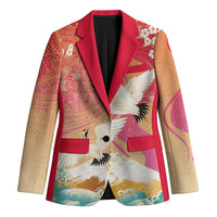 Hawaiian and Japanese Culture Together Blazer Kakau Art Tattoo with Cranes and Sakura Spring Vibe LT03 Unisex Multicolor - Polynesian Pride
