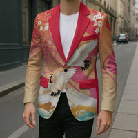 Hawaiian and Japanese Culture Together Blazer Kakau Art Tattoo with Cranes and Sakura Spring Vibe LT03 - Polynesian Pride