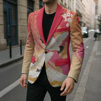 Hawaiian and Japanese Culture Together Blazer Kakau Art Tattoo with Cranes and Sakura Spring Vibe LT03 - Polynesian Pride