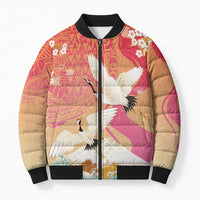 Hawaiian and Japanese Culture Together Bomber Puffer Jacket Kakau Art Tattoo with Cranes and Sakura Spring Vibe LT03 Unisex Multicolor - Polynesian Pride