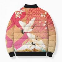 Hawaiian and Japanese Culture Together Bomber Puffer Jacket Kakau Art Tattoo with Cranes and Sakura Spring Vibe LT03 - Polynesian Pride