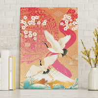 Hawaiian and Japanese Culture Together Canvas Wall Art Kakau Art Tattoo with Cranes and Sakura Spring Vibe LT03 Without Frame Multicolor - Polynesian Pride