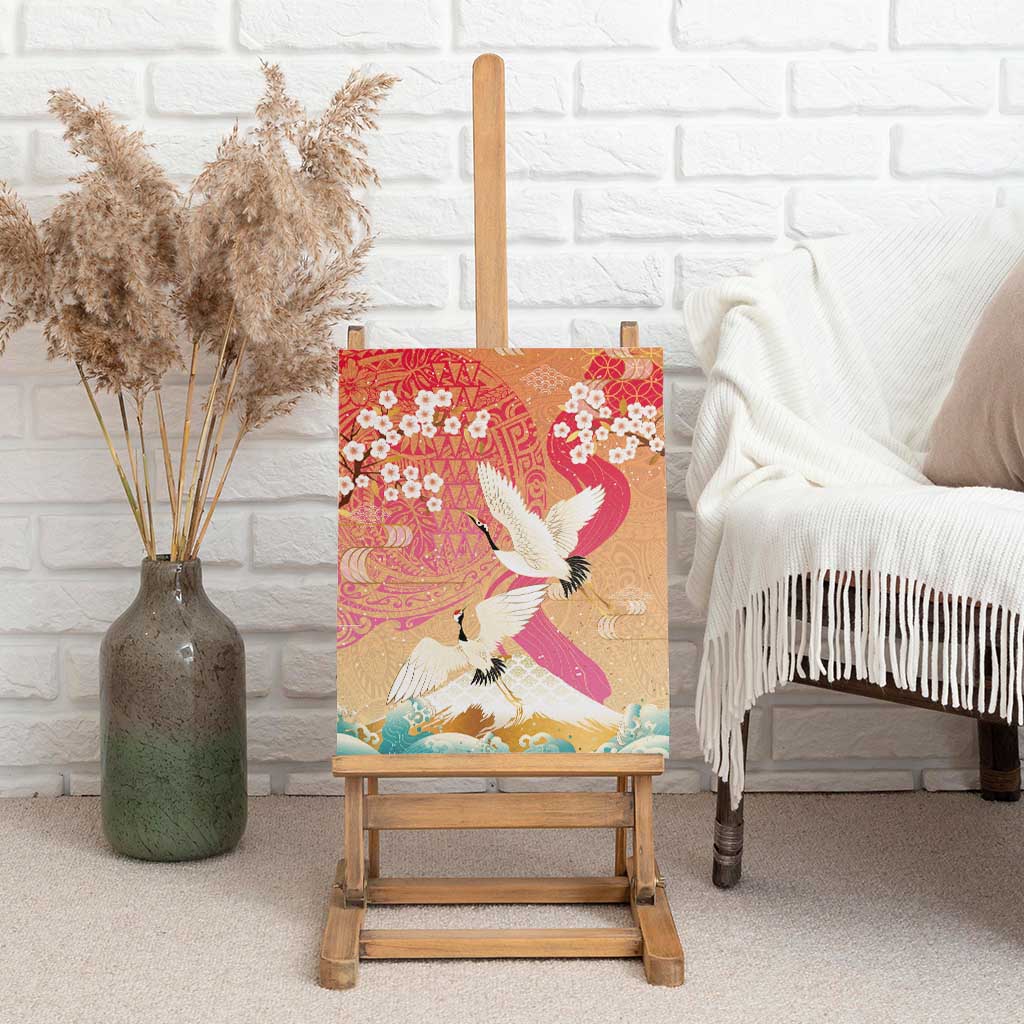 Hawaiian and Japanese Culture Together Canvas Wall Art Kakau Art Tattoo with Cranes and Sakura Spring Vibe LT03 - Polynesian Pride