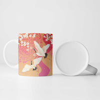 Hawaiian and Japanese Culture Together Ceramic Mug Kakau Art Tattoo with Cranes and Sakura Spring Vibe LT03 - Polynesian Pride