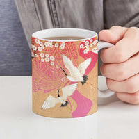 Hawaiian and Japanese Culture Together Ceramic Mug Kakau Art Tattoo with Cranes and Sakura Spring Vibe LT03 - Polynesian Pride