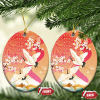 Hawaiian and Japanese Culture Together Ceramic Ornament Kakau Art Tattoo with Cranes and Sakura Spring Vibe LT03 Oval Multicolor - Polynesian Pride