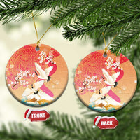Hawaiian and Japanese Culture Together Ceramic Ornament Kakau Art Tattoo with Cranes and Sakura Spring Vibe LT03 Circle Multicolor - Polynesian Pride