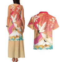 Hawaiian and Japanese Culture Together Couples Matching Tank Maxi Dress and Hawaiian Shirt Kakau Art Tattoo with Cranes and Sakura Spring Vibe LT03 - Polynesian Pride