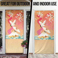 Hawaiian and Japanese Culture Together Door Cover Kakau Art Tattoo with Cranes and Sakura Spring Vibe LT03 - Polynesian Pride