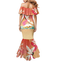 Hawaiian and Japanese Culture Together Family Matching Mermaid Dress and Hawaiian Shirt Kakau Art Tattoo with Cranes and Sakura Spring Vibe LT03 - Polynesian Pride