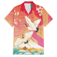 Hawaiian and Japanese Culture Together Family Matching Short Sleeve Bodycon Dress and Hawaiian Shirt Kakau Art Tattoo with Cranes and Sakura Spring Vibe LT03 Dad's Shirt - Short Sleeve Multicolor - Polynesian Pride