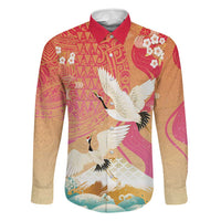 Hawaiian and Japanese Culture Together Family Matching Short Sleeve Bodycon Dress and Hawaiian Shirt Kakau Art Tattoo with Cranes and Sakura Spring Vibe LT03 Dad's Shirt - Long Sleeve Multicolor - Polynesian Pride
