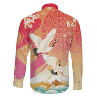 Hawaiian and Japanese Culture Together Family Matching Short Sleeve Bodycon Dress and Hawaiian Shirt Kakau Art Tattoo with Cranes and Sakura Spring Vibe LT03 - Polynesian Pride
