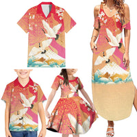 Hawaiian and Japanese Culture Together Family Matching Summer Maxi Dress and Hawaiian Shirt Kakau Art Tattoo with Cranes and Sakura Spring Vibe LT03 - Polynesian Pride