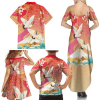 Hawaiian and Japanese Culture Together Family Matching Summer Maxi Dress and Hawaiian Shirt Kakau Art Tattoo with Cranes and Sakura Spring Vibe LT03 - Polynesian Pride